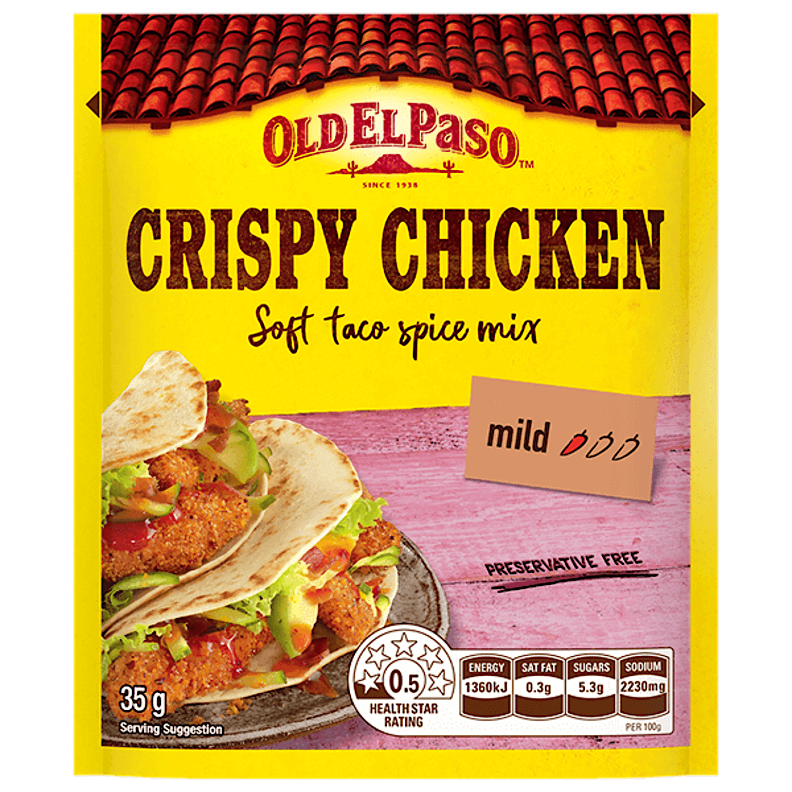 a pack of Old El Paso's crispy chicken mild soft taco spice mix (35g)